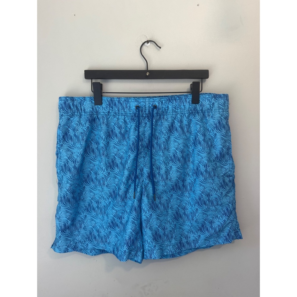 Coastal Revolution Mens Blue Wavy Print Swim Trunks XXL Mesh Lined Board Shorts